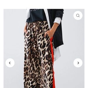 Q2 Leopard Print Wide Leg Pants with Red Stripe